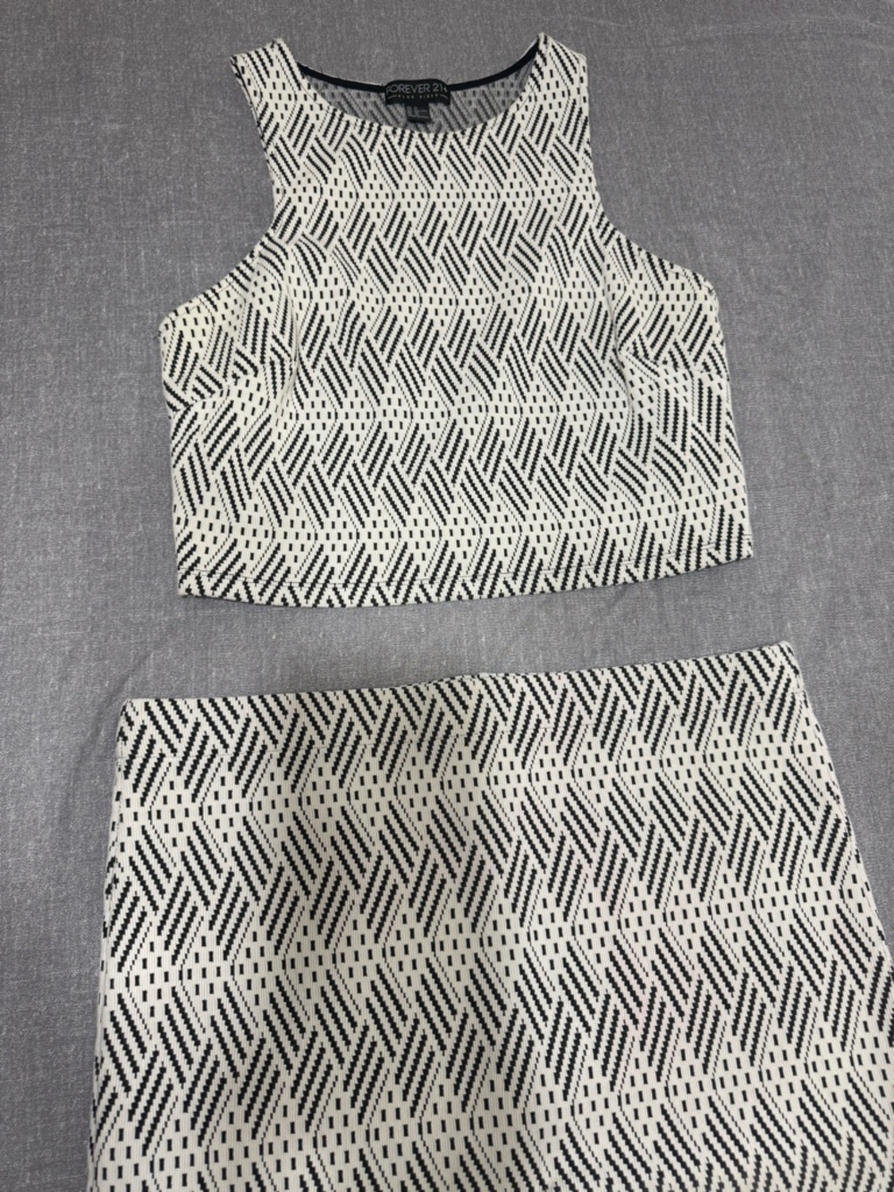 Forever 21 Black & White Geometric Crop Top and Mini Skirt Set